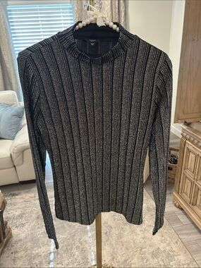 Guess Black & Silver Ribbed Metallic Long Sleeve Top